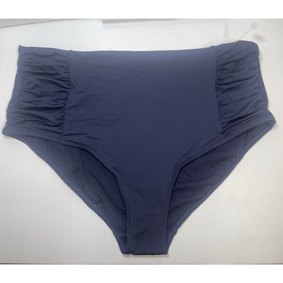 Sea Level Swim Gathered Side High Waisted Bikini Bottom In Navy Sz 16 New - Picture 4 of 9